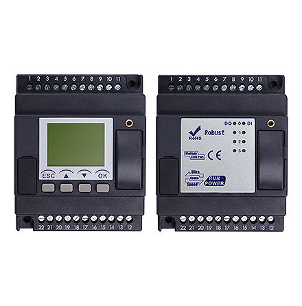 PLC med 8 DI, LCD skärm, 4 moduler, 4 DI, 4 AI, 10-30VDC