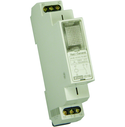 Relä 12-240VAC/DC, grön lampa, växlande kontakt 16A, 1 modul