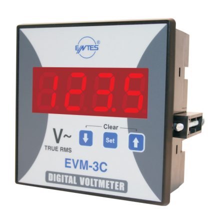Voltmeter digital, 3-siffrig, 72X72mm, 1-fas 230V, max + min.